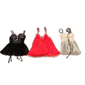 Victoria's Secret Black, Red, and Cream Chemises